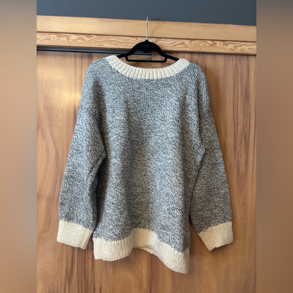 Handknit comfy sweater, Gray and Cream Women's Sweater, hand knit